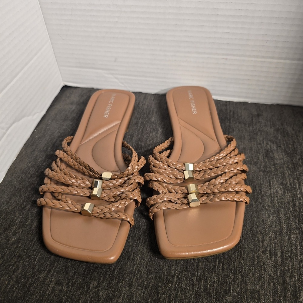 Marc Fisher Lelina Braided Strap Slide Sandals Womens Size 7M Brown
